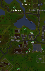 Zybez RuneScape Help's Map of Rare Tree Locations around Seers Village