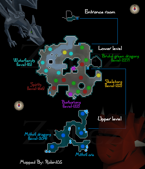 Zybez RuneScape Help's map of the Ancient Cavern Dungeon