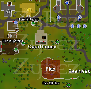 Zybez RuneScape Help's Map of Catherby Bowstring Making Route